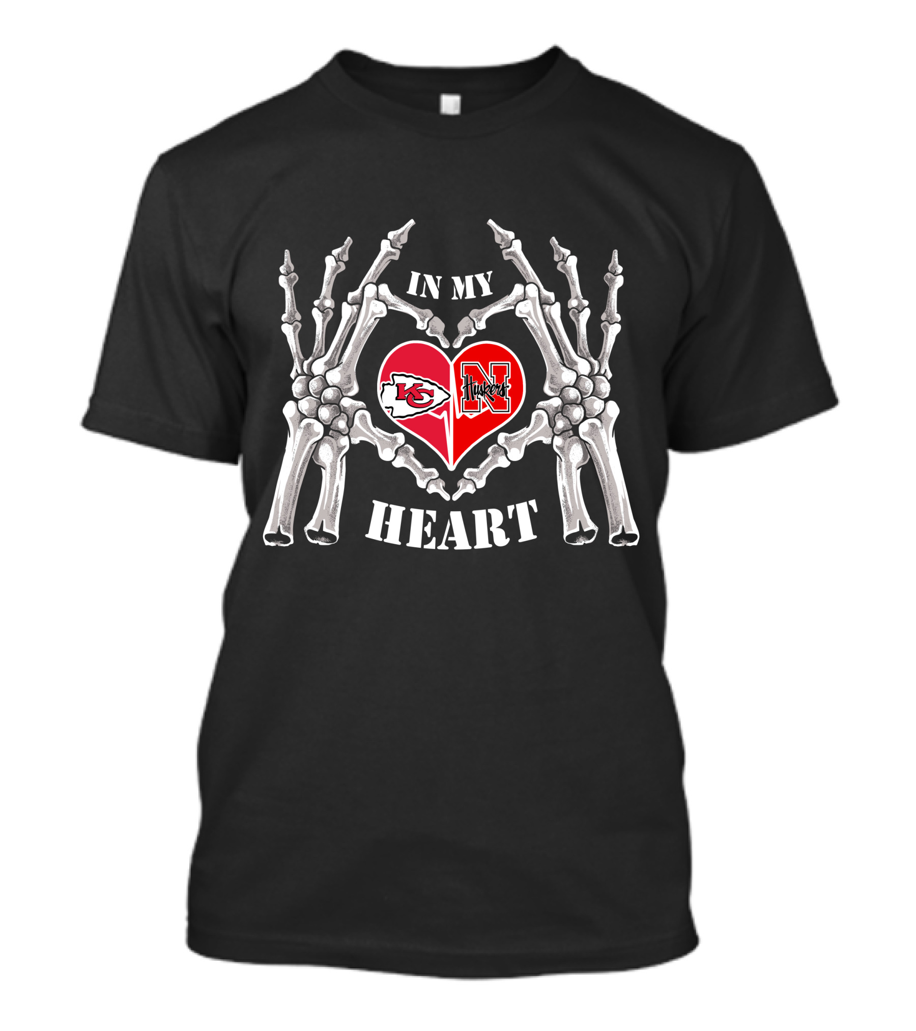 In My Heart Kansas City Chiefs Nebraska Cornhuskers Skeleton Heart T-Shirt