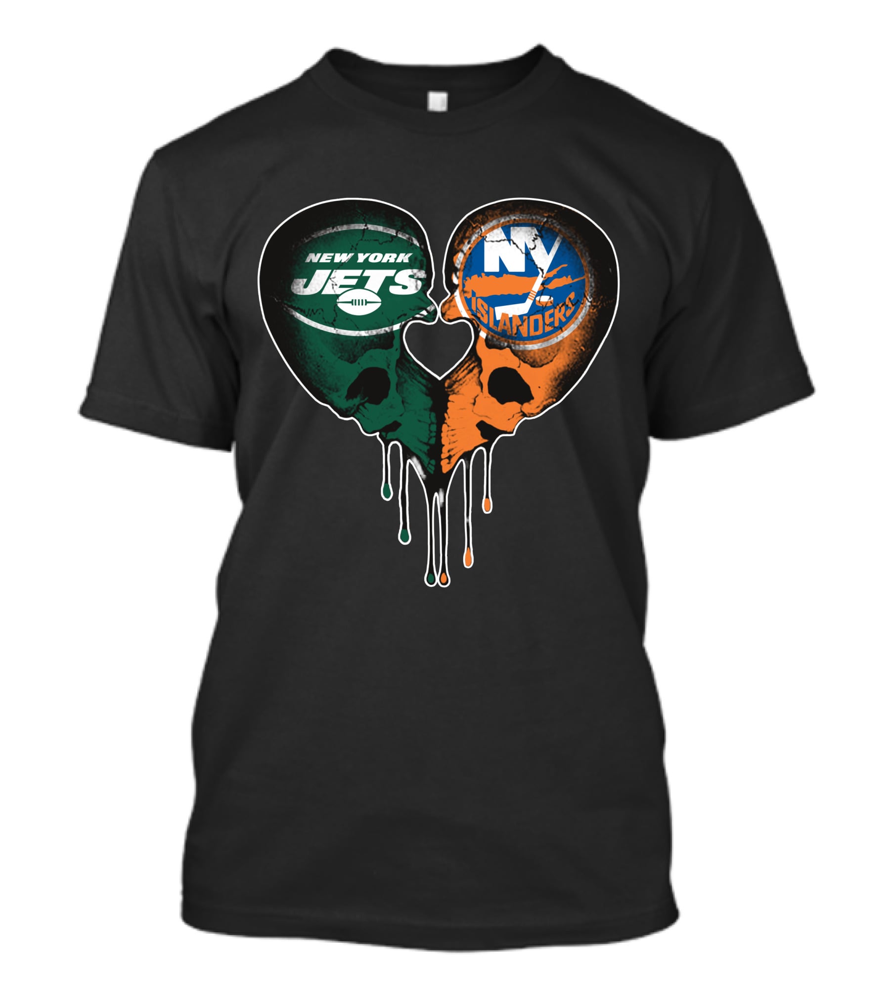 New York Jets NY Islanders Skull Heart Drip T-Shirt