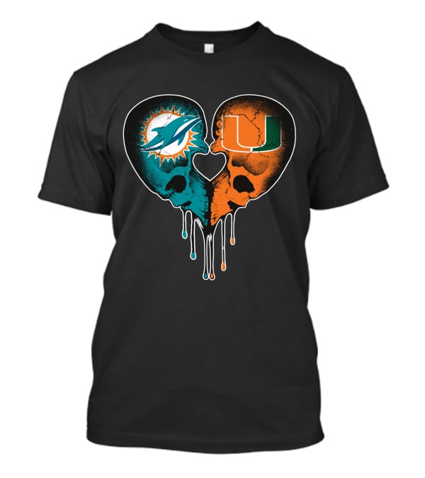 Miami Dolphins Hurricanes Love Heart Skull T-Shirt