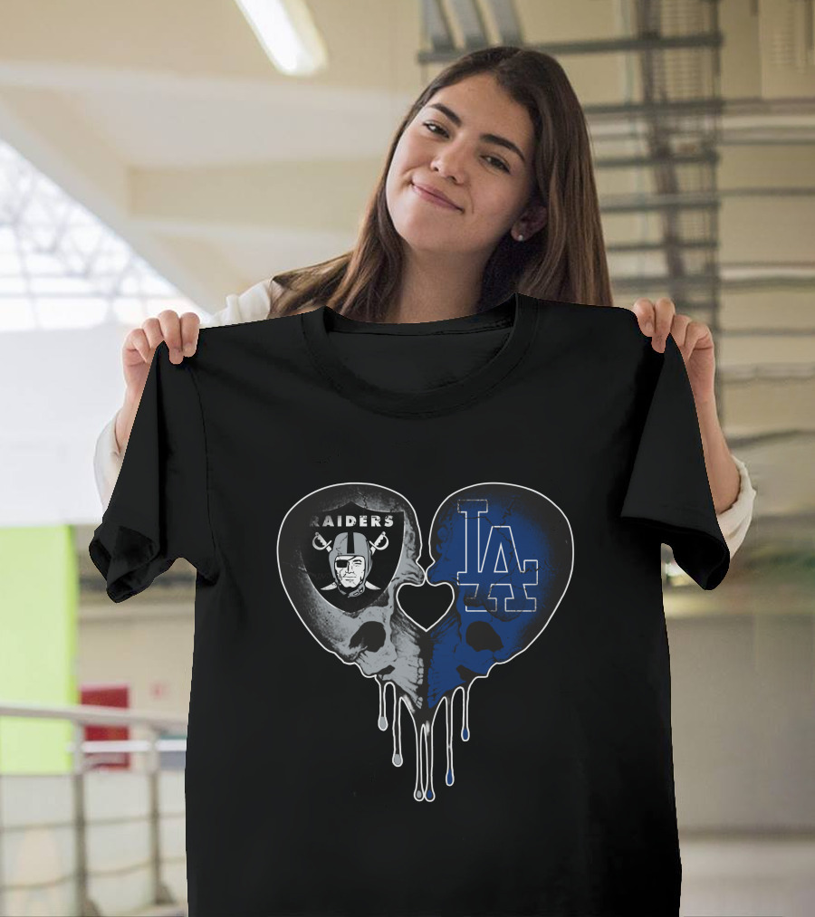 Raiders Dodgers Skull Heart Fusion T-Shirt