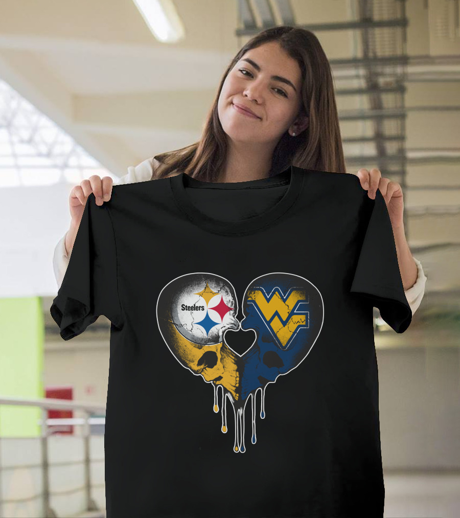 Steelers WVU Heart Skull Logo Fusion T-Shirt