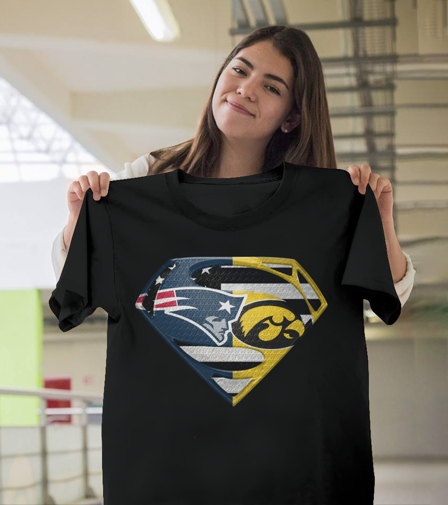New England Patriots Iowa Hawkeyes Superman Logo Fusion T-Shirt
