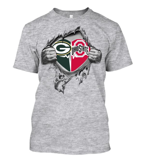 Green Bay Packers Ohio State Buckeyes Heart Design Rip Through T-Shirt