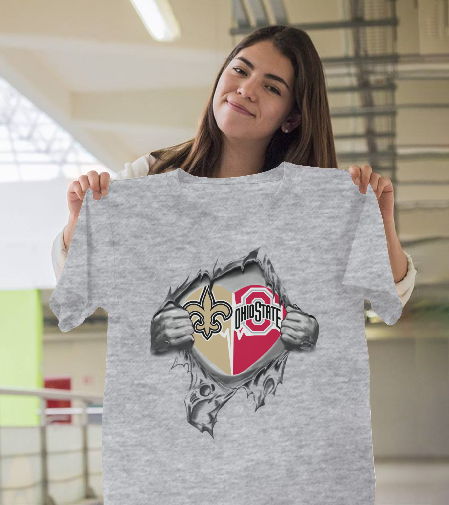 New Orleans Saints Ohio State Buckeyes Logo Tear T-Shirt