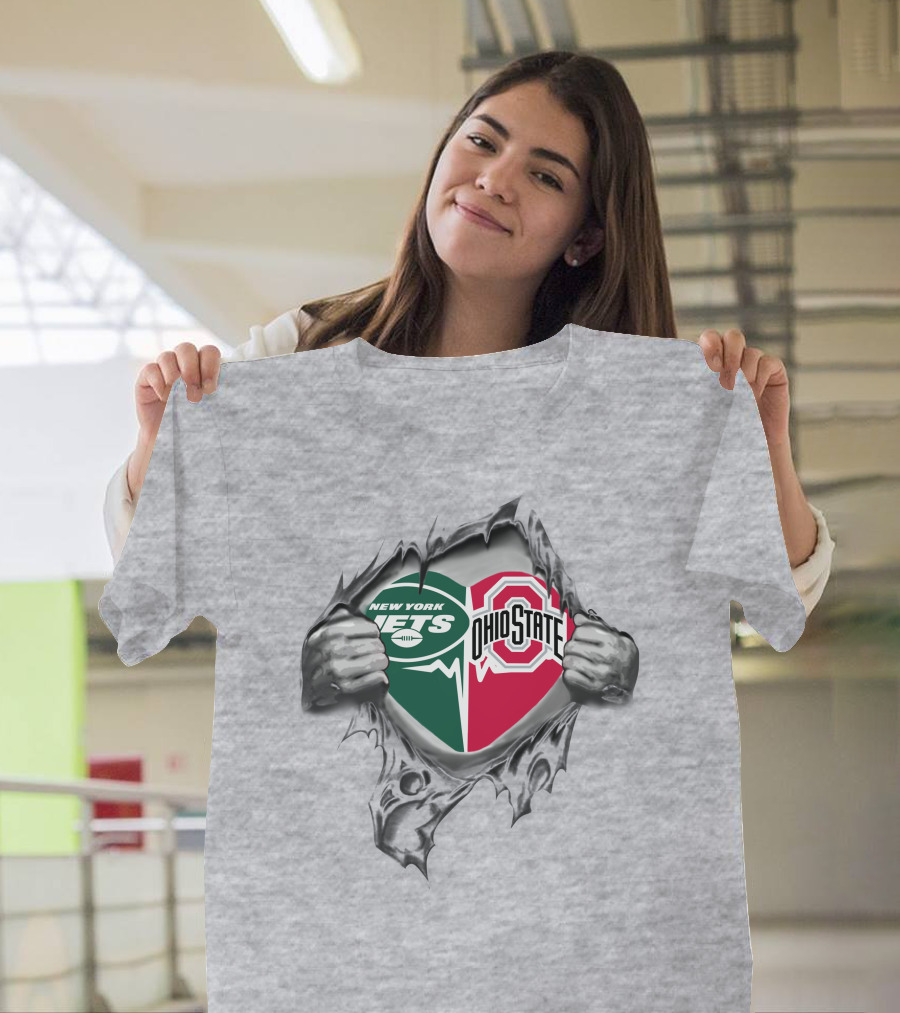 New York Jets Ohio State Buckeyes Heart Ripped T-Shirt