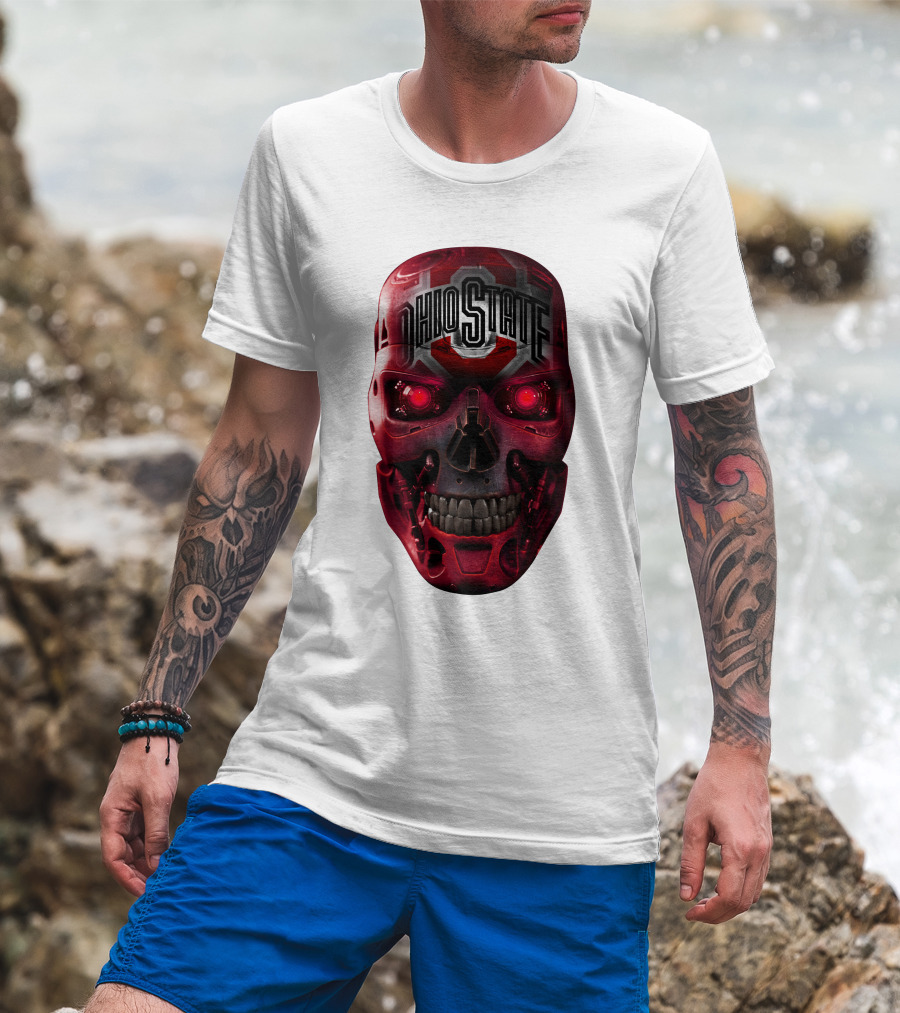 Ohio State Skull Bucks Red Robotic Face T-Shirt