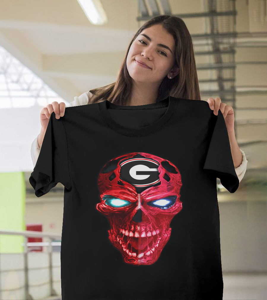 Georgia Bulldogs Skull Logo Red Glow T-Shirt