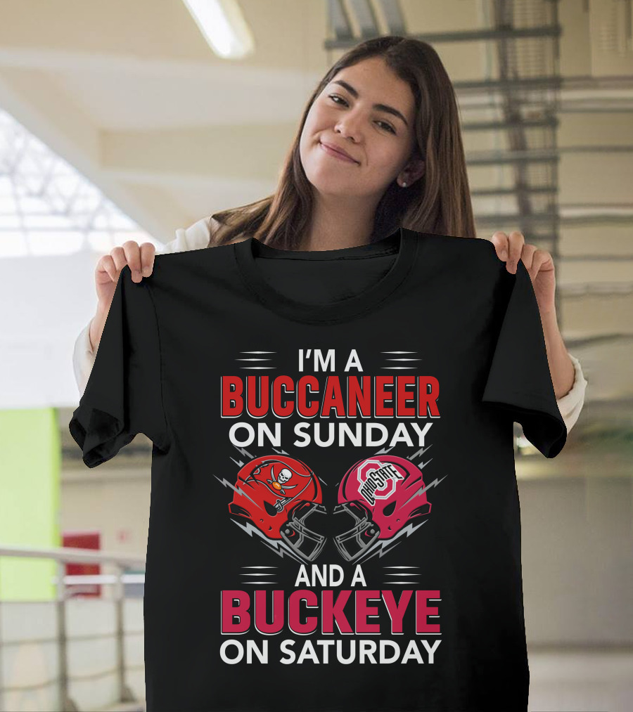 I'm A Buccaneer On Sunday And A Buckeye On Saturday Buccaneer Logo Ohio State Helmet T-Shirt