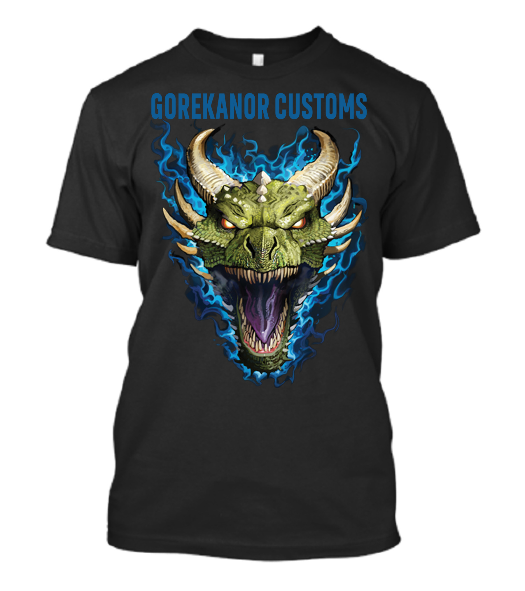 Gorekanor Customs Dragon Head With Blue Flames T-Shirt