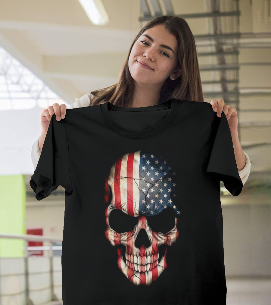 Skull American Flag Stars And Stripes T-Shirt