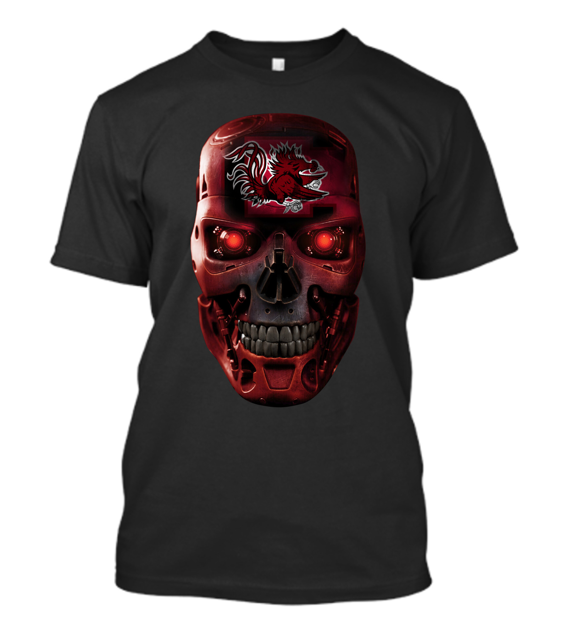 Skull Gamecocks Red Robotic Terminator Face With South Carolina Gamecock T-Shirt