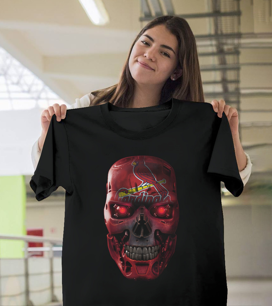 Skull STL Cardinals Red Robot Head T-Shirt
