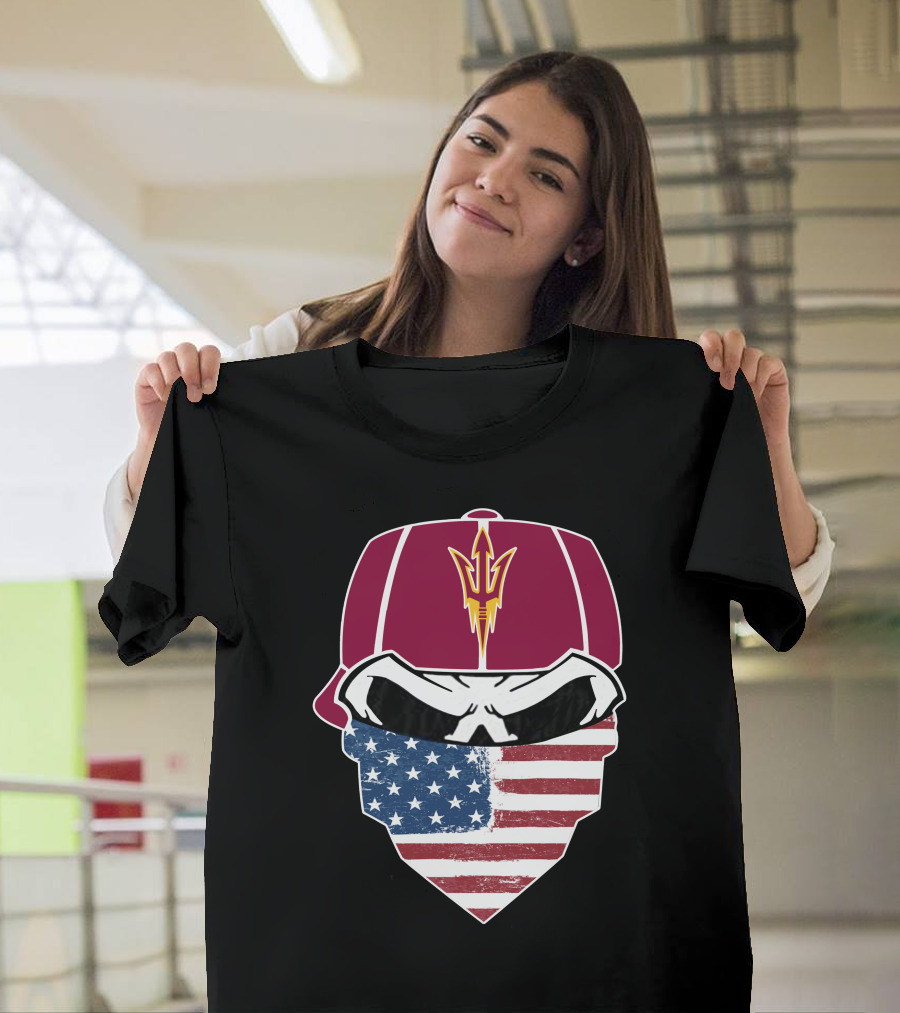 Arizona State Skulls American Flag Bandana Maroon Hat Trident T-Shirt