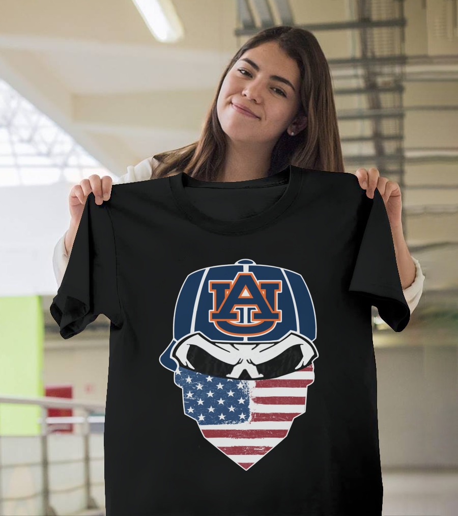 Auburn Tigers Skull USA Flag Bandana T-Shirt