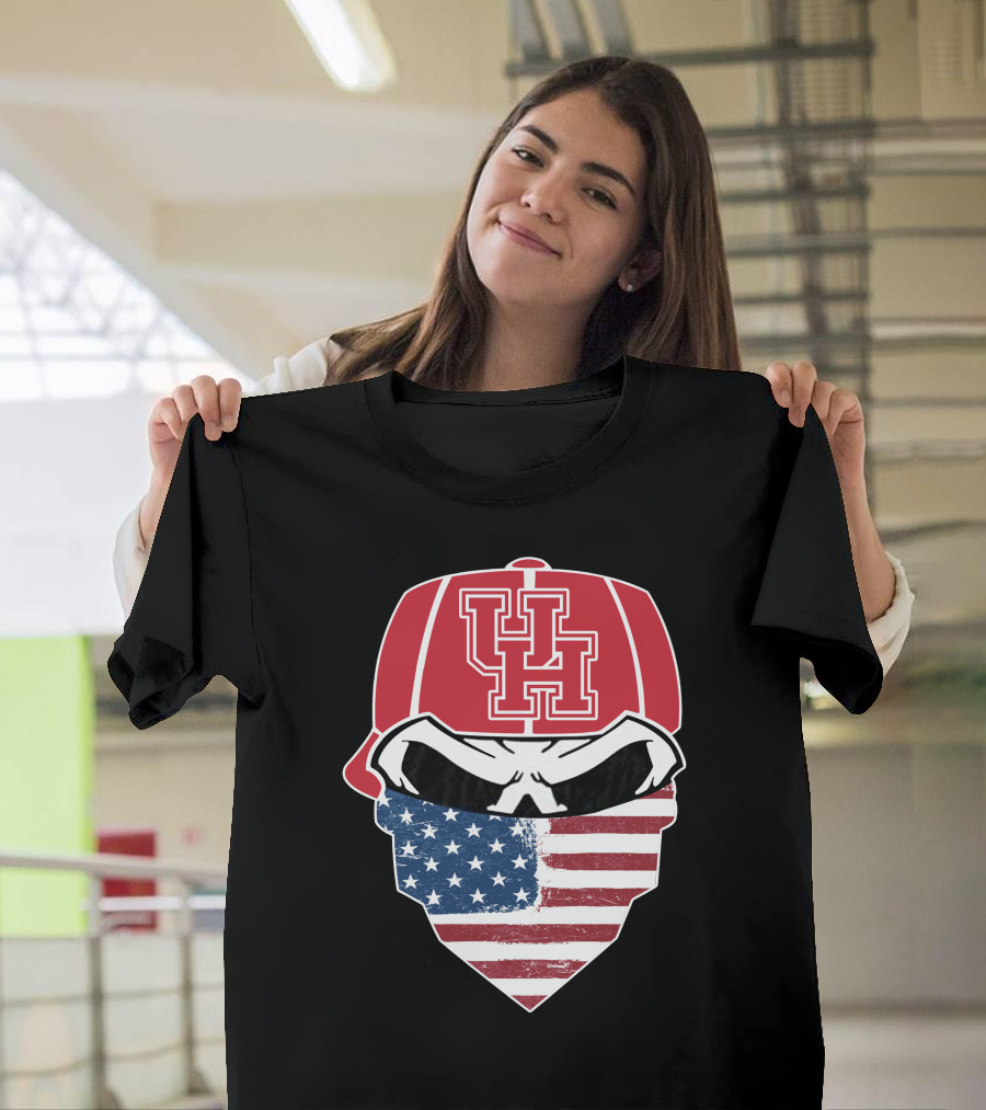 UH Houston Cougars Skull Bandana American Flag T-Shirt