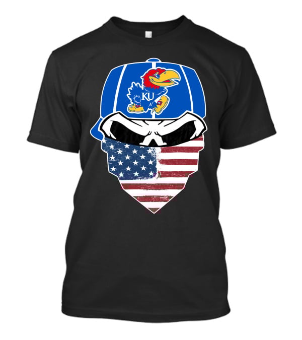 KU Jayhawks Skull American Flag Bandana Cap T-Shirt