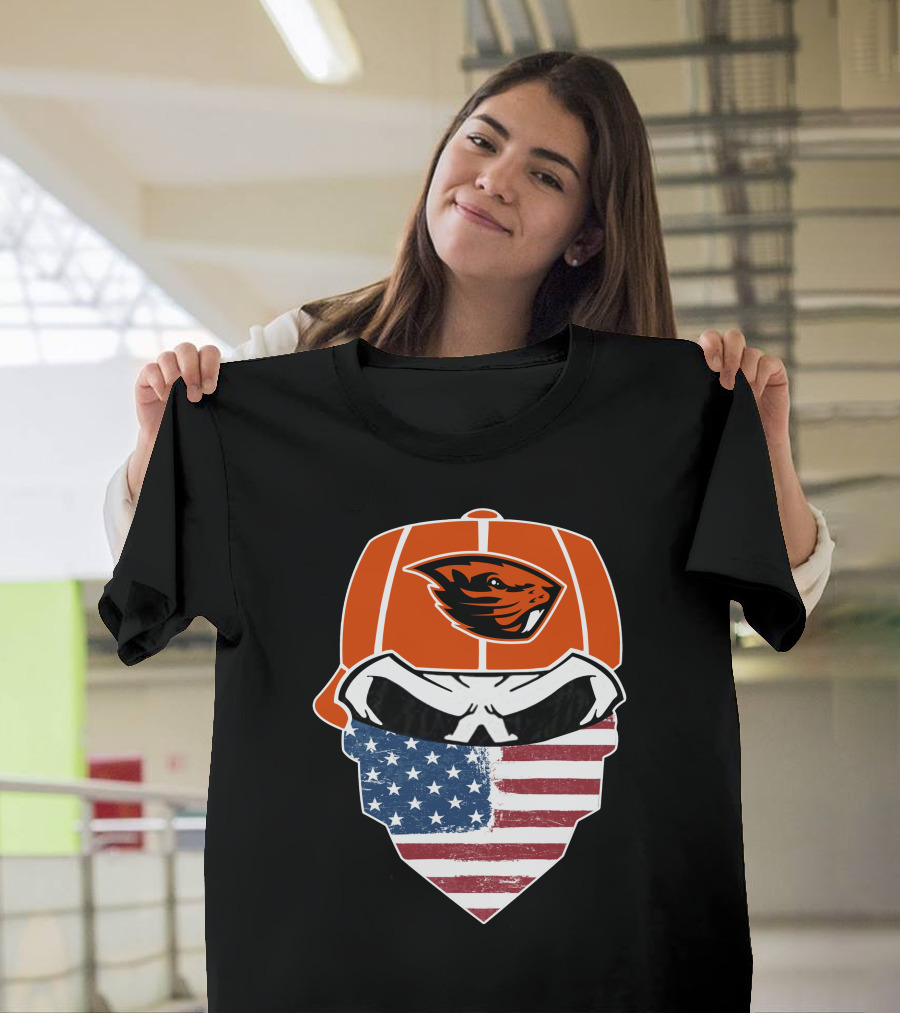 Oregon State Beavers Skull American Flag Bandana T-Shirt
