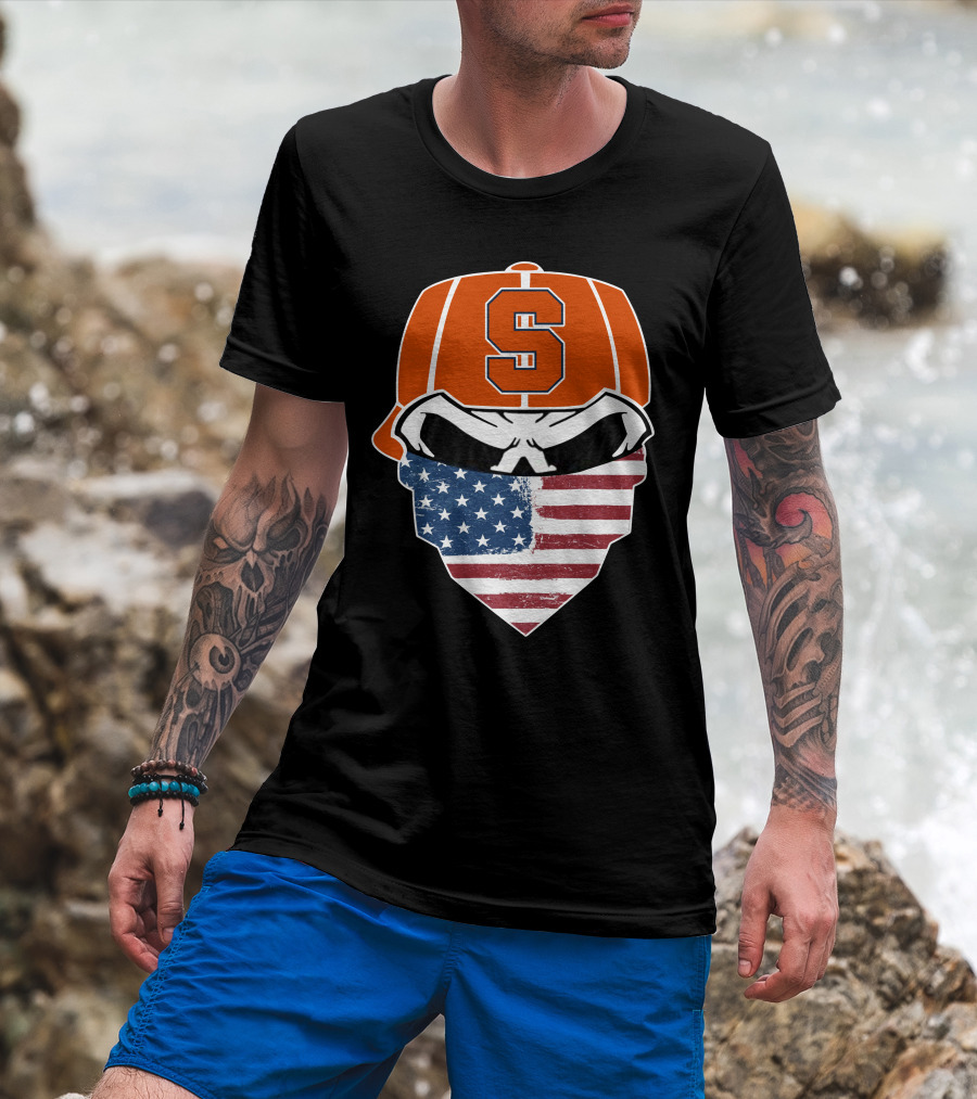Syracuse Orange Skull American Flag T-Shirt
