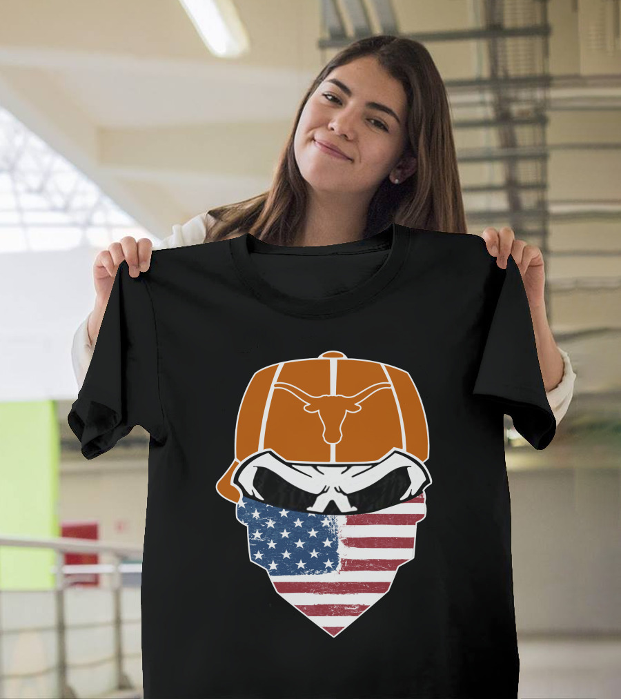 Texas Longhorns Skuls American Flag Bandana T-Shirt