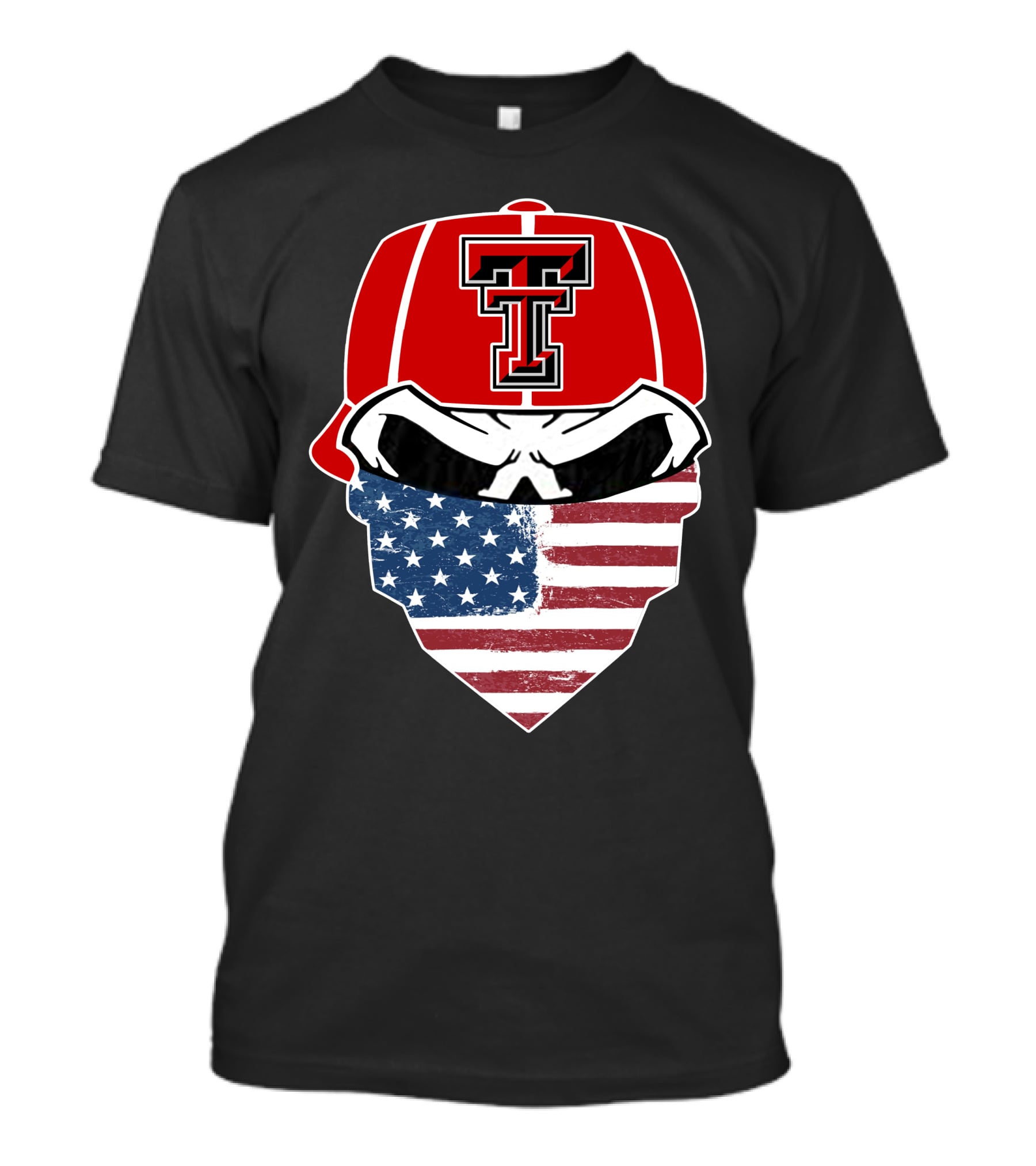 Texas Tech Skuls American Flag Bandana Cap T-Shirt