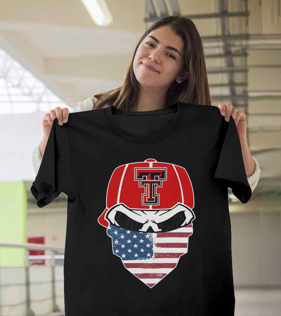 Texas Tech Skuls American Flag Bandana Cap T-Shirt