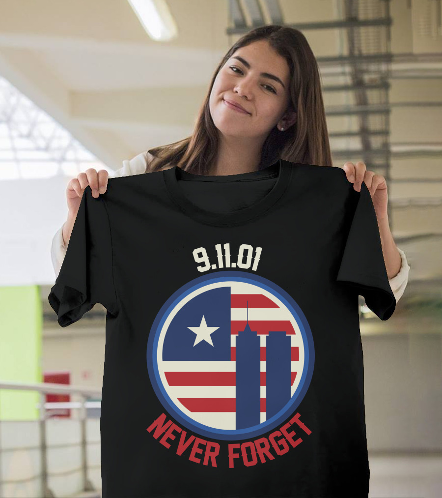 9.11.01 Never Forget Twin Towers American Flag Star T-Shirt
