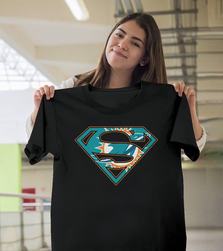 Super Man Miami Dolphins Logo Symbol Combination T-Shirt