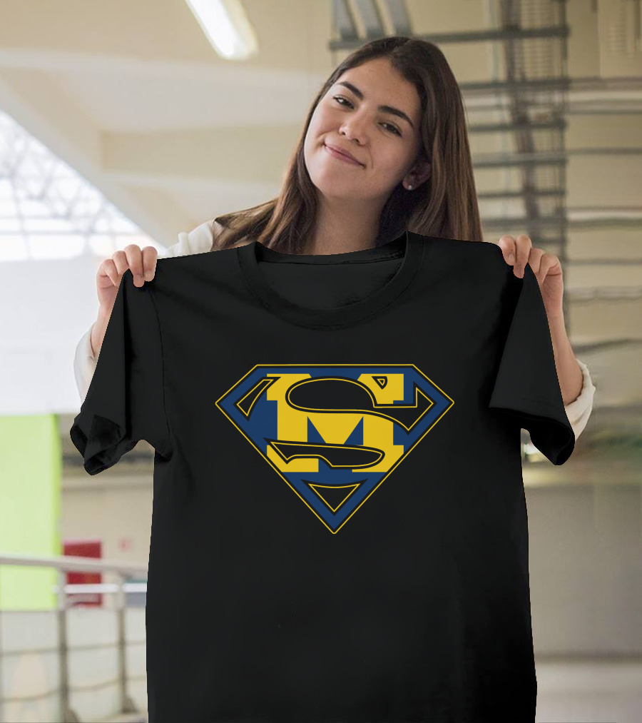 Super Man Wolverines Diamond Emblem In Yellow And Blue T-Shirt