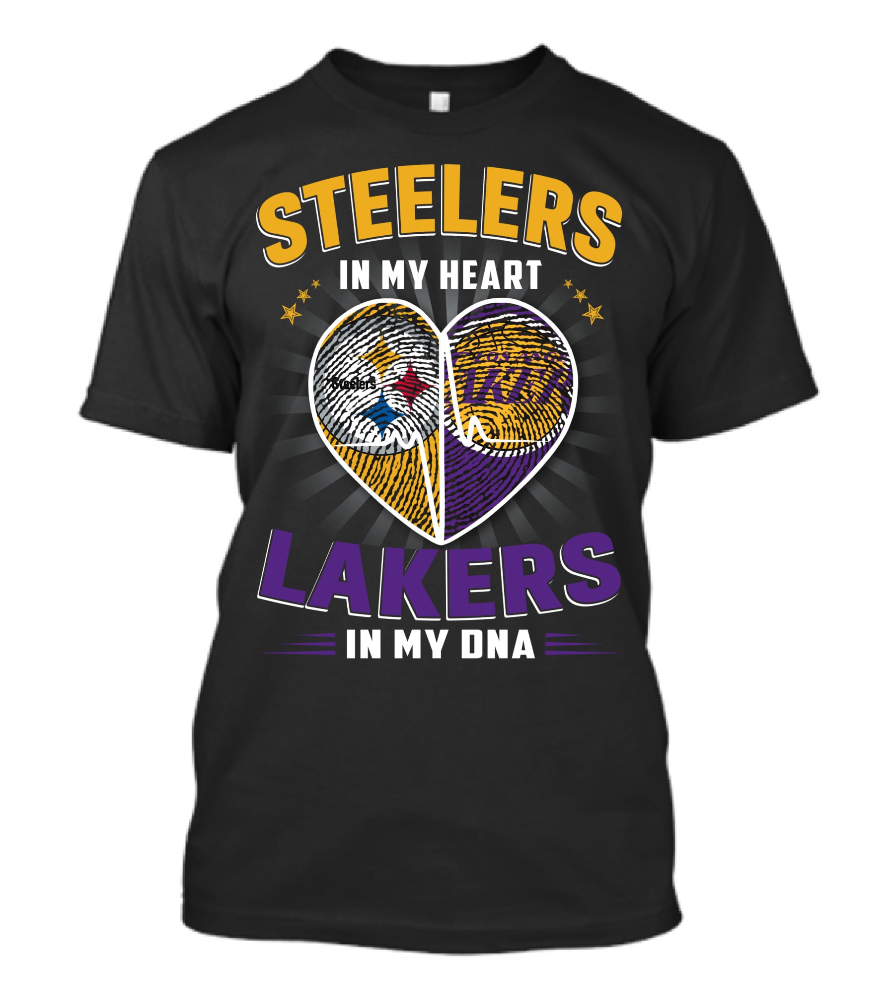 Steelers In My Heart Lakers In My Dna Fingerprint Heart T-Shirt