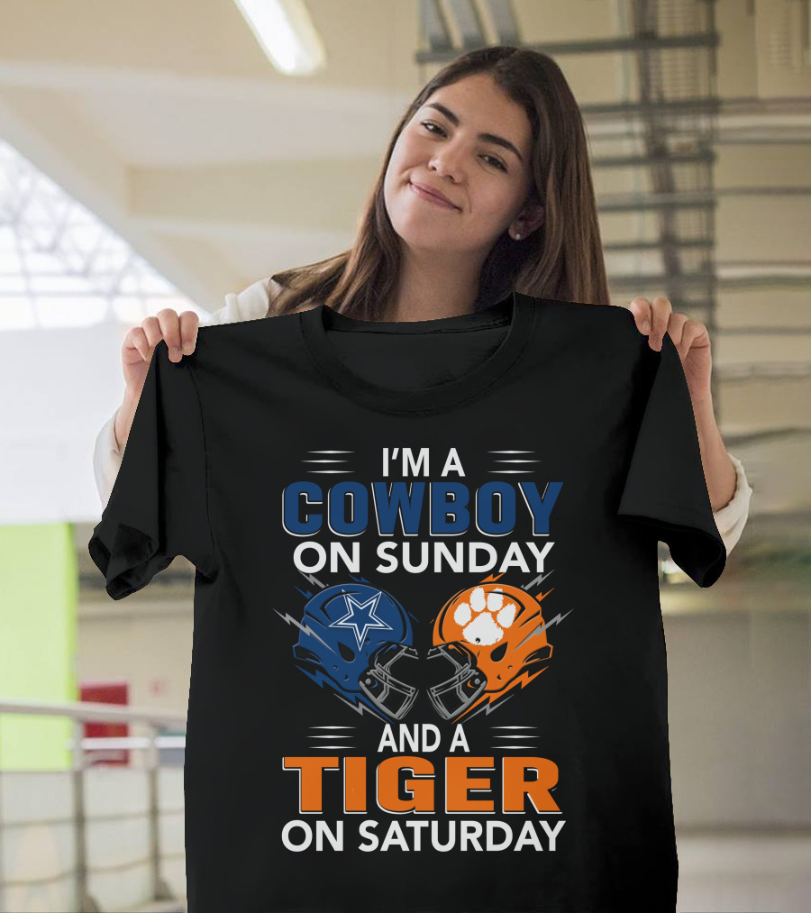 I'm A Cowboy On Sunday And A Tiger On Saturday Football Helmets Rivalry T-Shirt