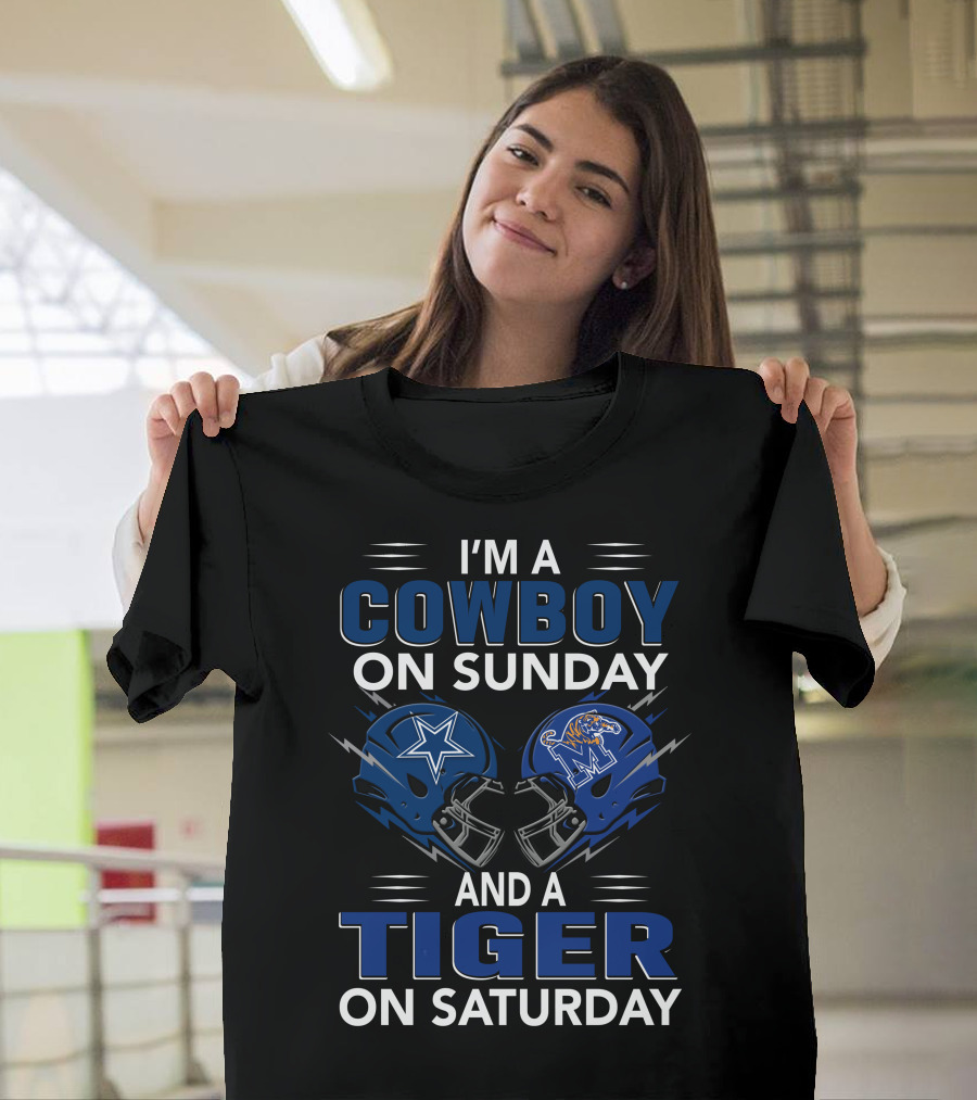 I'm A Cowboy On Sunday And A Tiger On Saturday Helmet Clash T-Shirt