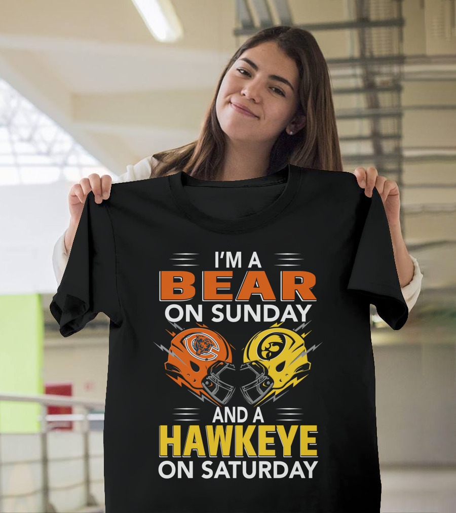 I'm A Bear On Sunday And A Hawkeye On Saturday Football Helmets T-Shirt