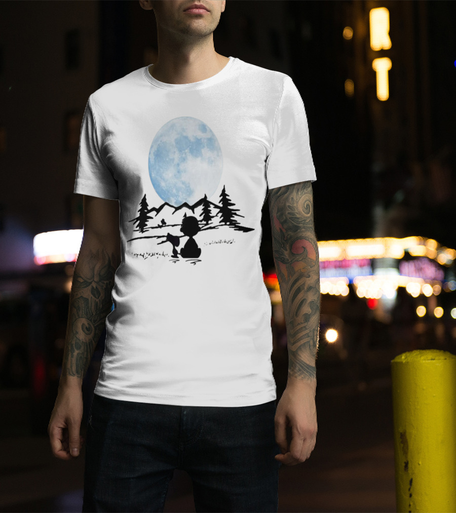 Snoopy And Charlie Brown Camping Under Full Moon T-Shirt