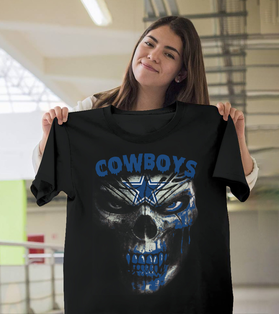 Cowboys Skull With Blue Star Dripping Face T-Shirt