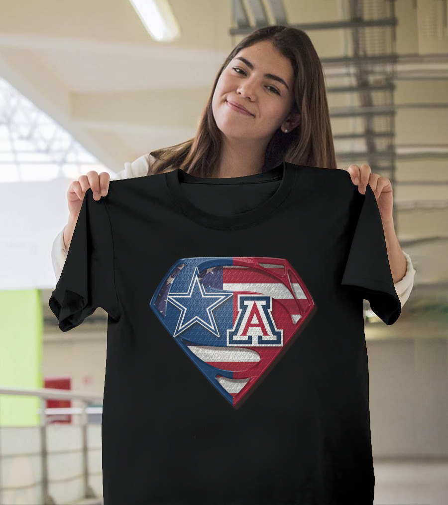 Dallas Cowboys Wildcats Superman Logo American Flag T-Shirt