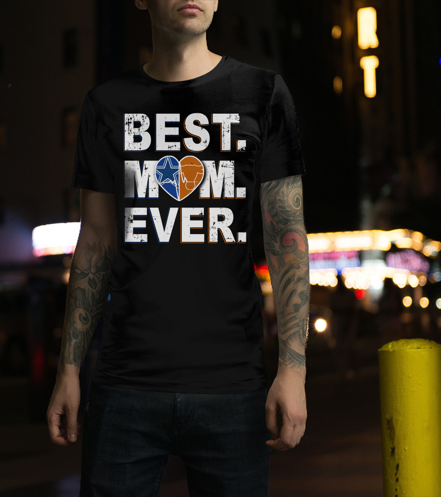 Best Mom Ever Cowboys Star And Longhorn Heart T-Shirt