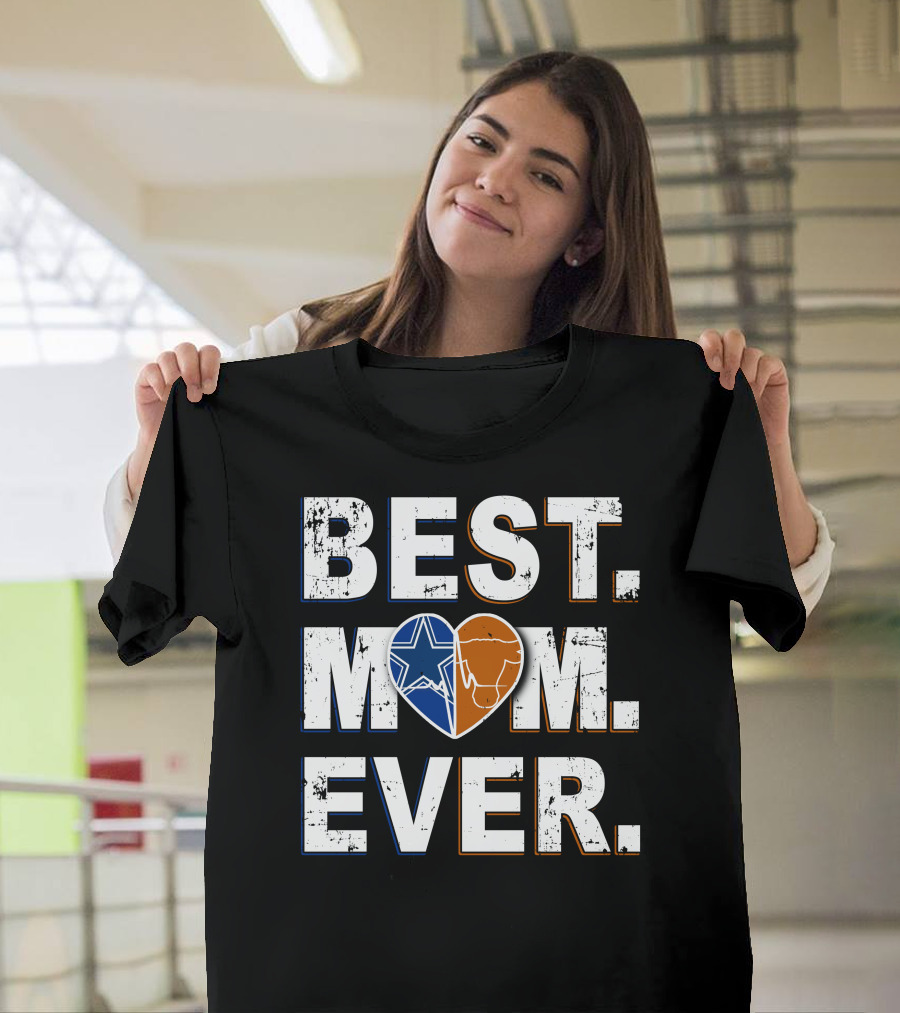Best Mom Ever Cowboys Star And Longhorn Heart T-Shirt