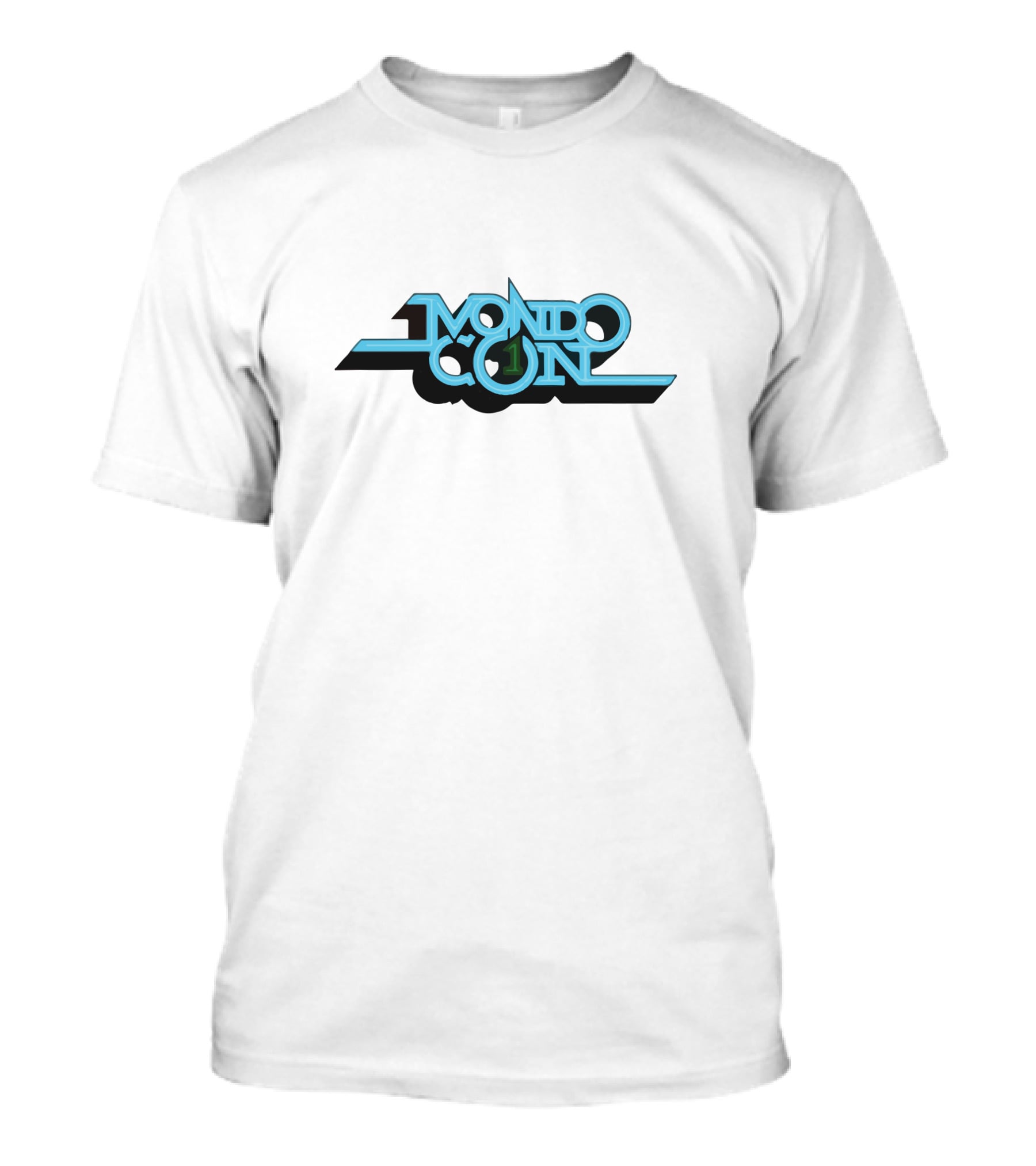 Mondo Con Logo Blue Green Text T-Shirt