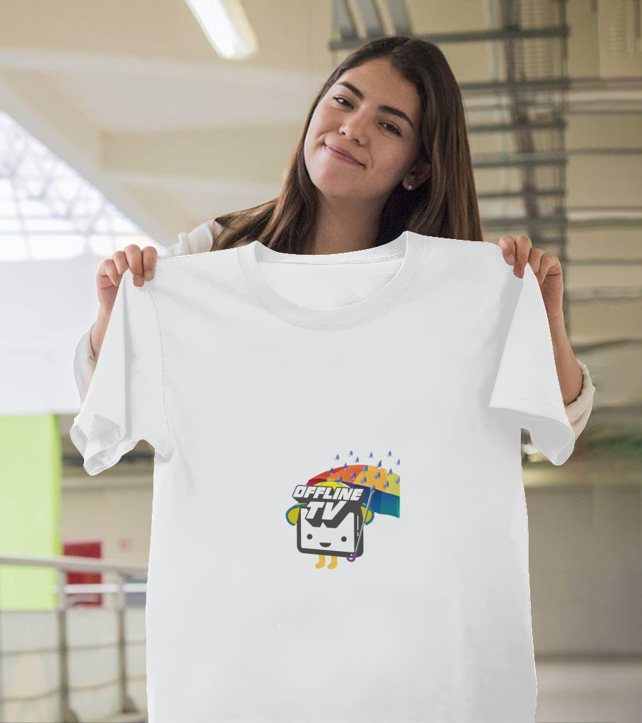 Offline TV Cartoon Character With Rainbow Umbrella T-Shirt