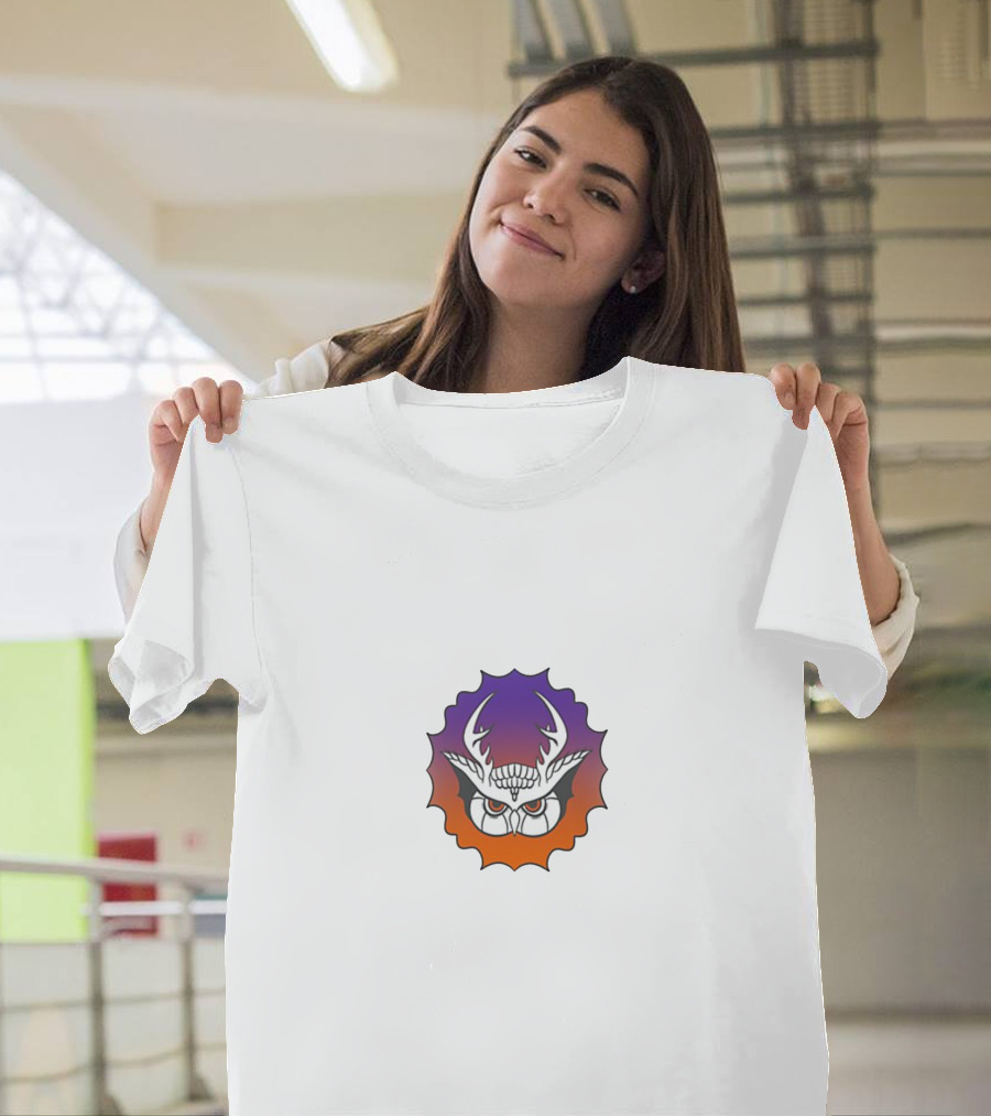 Owl With Antlers Gradient Emblem T-Shirt