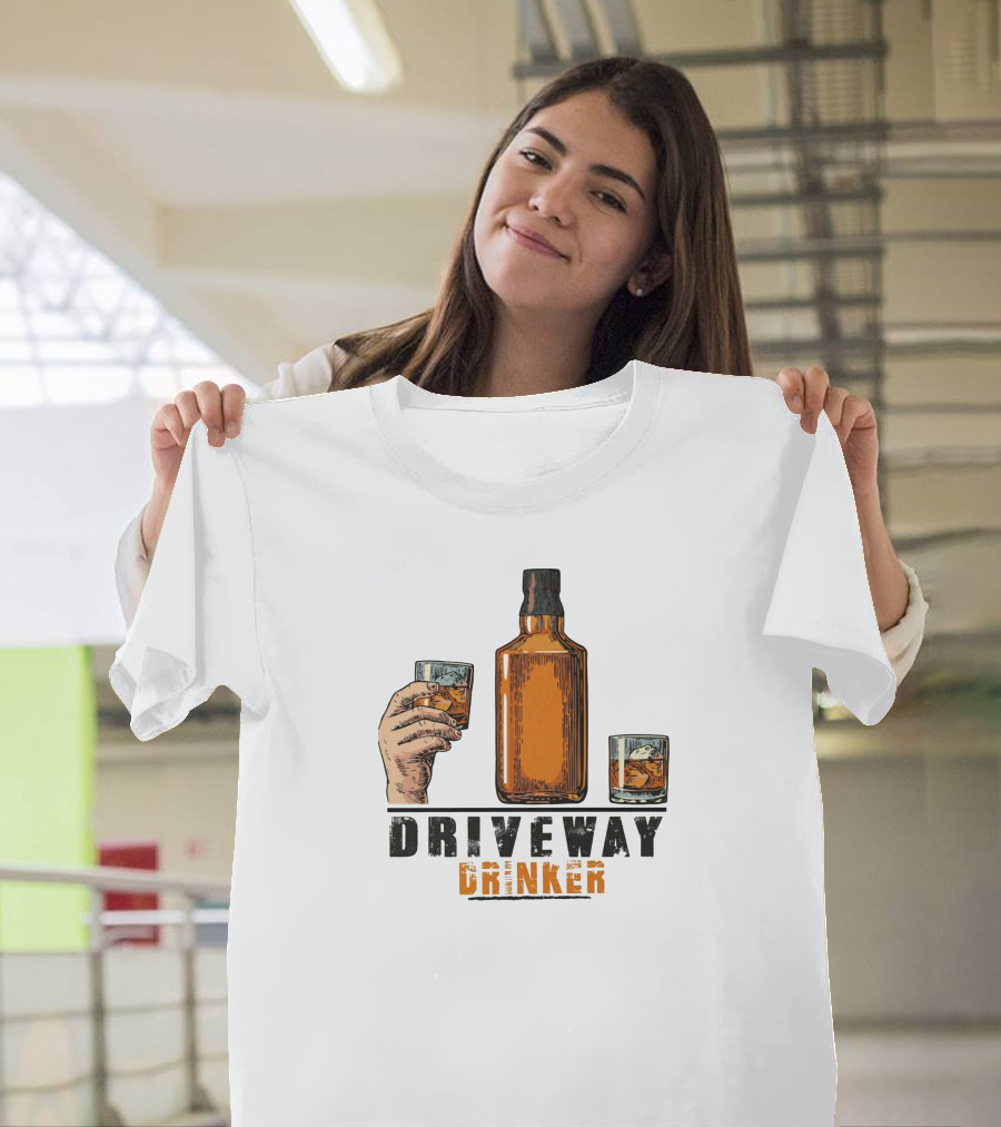 Driveway Drinker Whiskey Bottle and Glasses T-Shirt