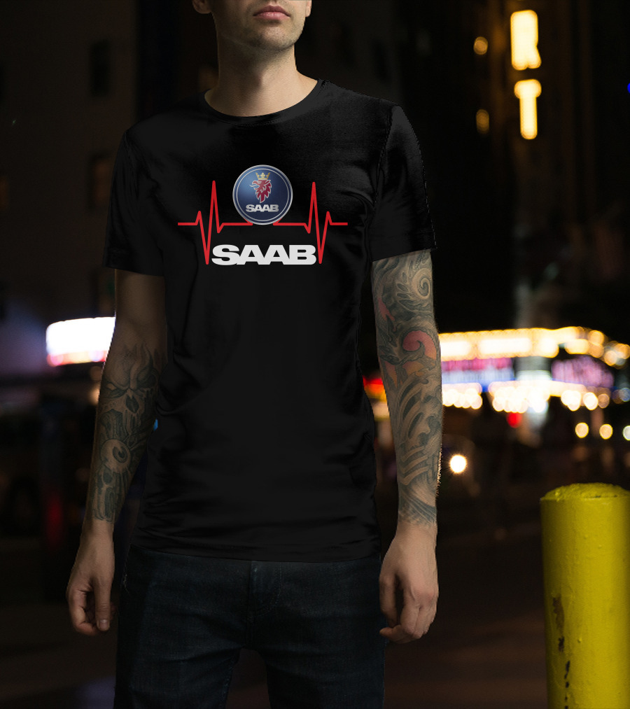 SAAB Logo With Heartbeat Line T-Shirt