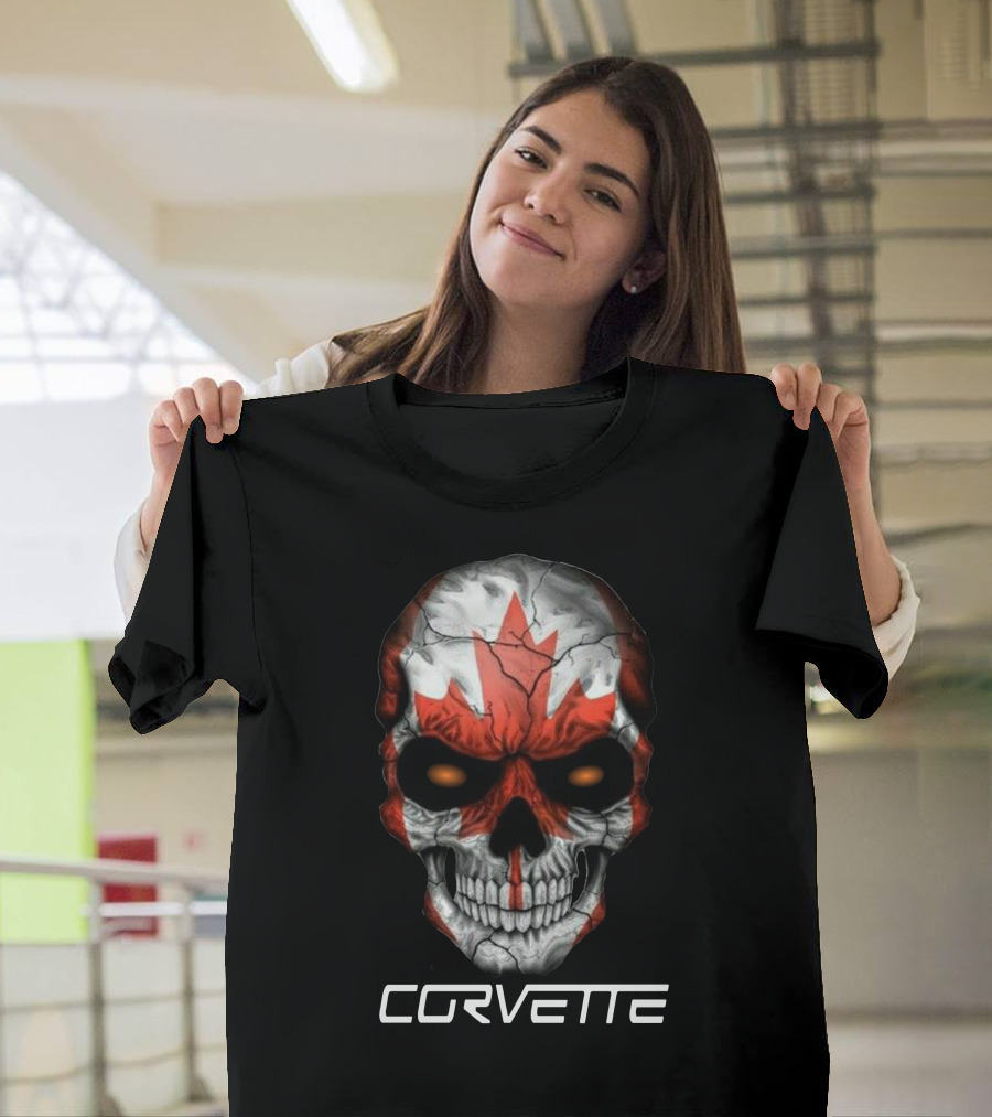 CORVETTE Canada Skull With Red Maple Leaf T-Shirt