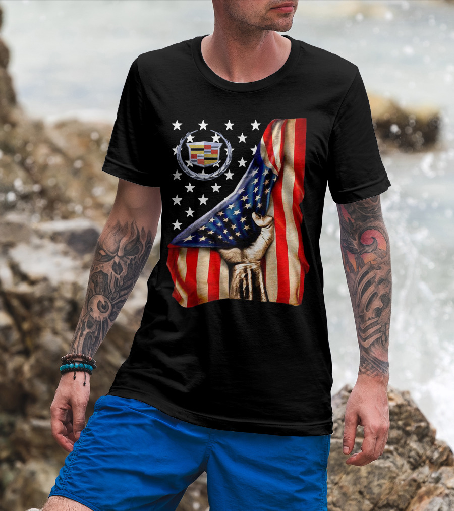 Cadillac American Flag Patriotic Car Logo T-Shirt