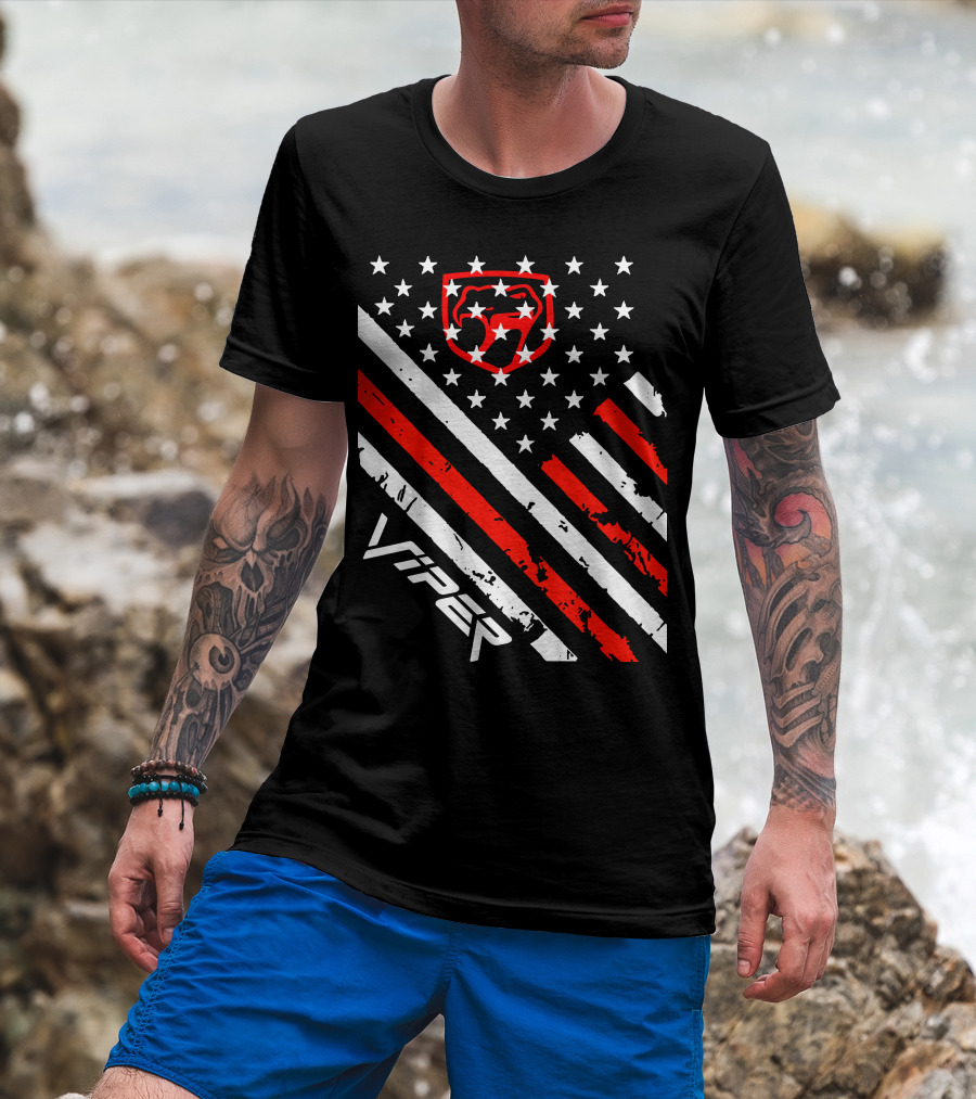 Dodge Viper American Flag Stripes And Stars T-Shirt