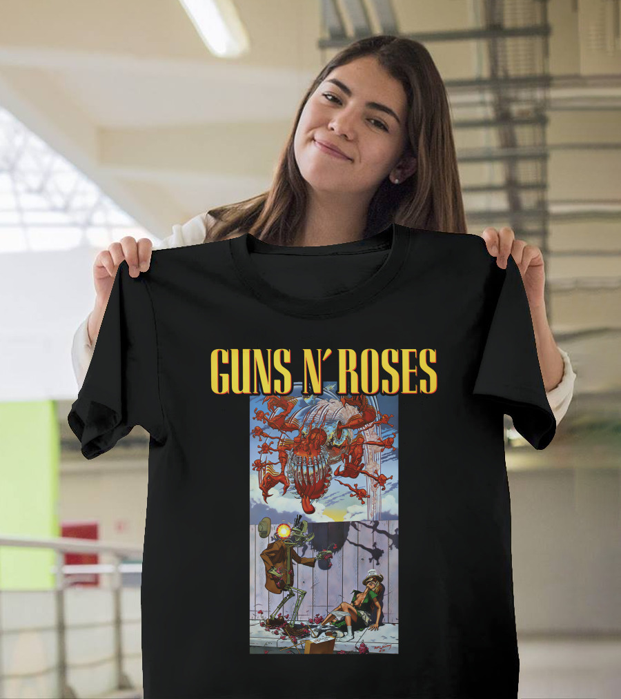 Guns N' Roses Illustrative Scene Featuring Intricate Characters and Dynamic Elements T-Shirt
