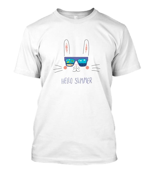 Hello Summer Beach Bunny Sunglasses With Palm Tree Reflection T-Shirt