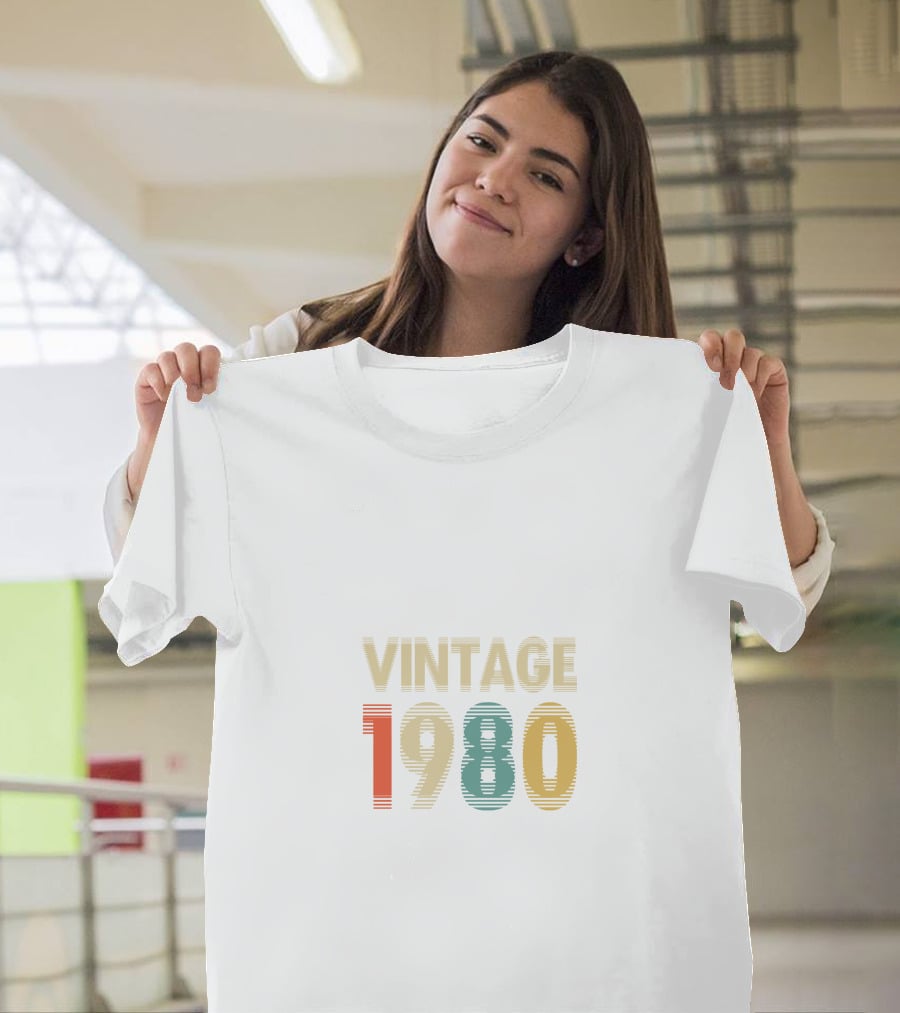 VINTAGE 1980 Retro Striped Numbers T-Shirt