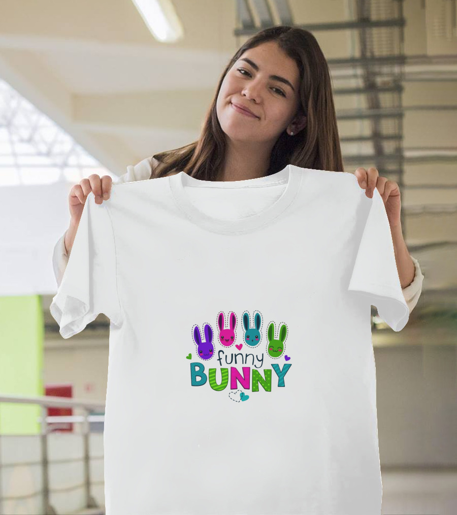 Funny Bunny Colorful Cute Rabbits Hearts Playful T-Shirt