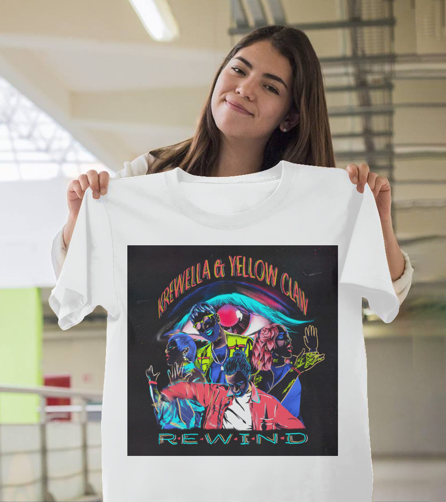 Krewella and Yellow Claw Rewind Merchandise Featuring Neon Characters and Eye T-Shirt
